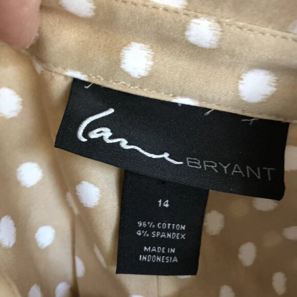 Lane Bryant NWT Polka Dot Shirt Top 14 Beige Rhinestone Collar Long Sleeve - Picture 10 of 12